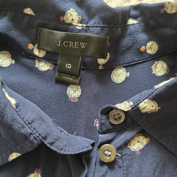J. Crew Silk Blouse with Clock Print Size 10 - Picture 4 of 12